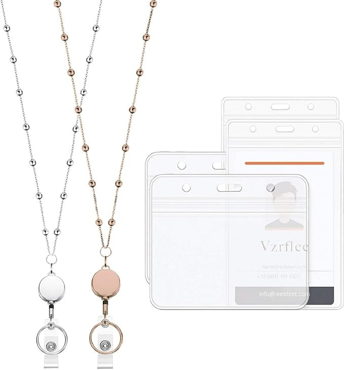 2 Pieces Retractable Badge Reel Lanyard with 4 Pieces ID Holder for Women, Fashion Beaded Chain P... | Amazon (US)