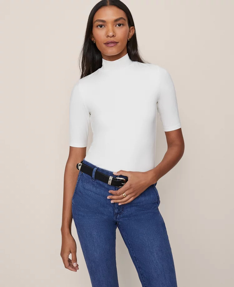 Mock Neck Elbow Sleeve Top | Ann Taylor