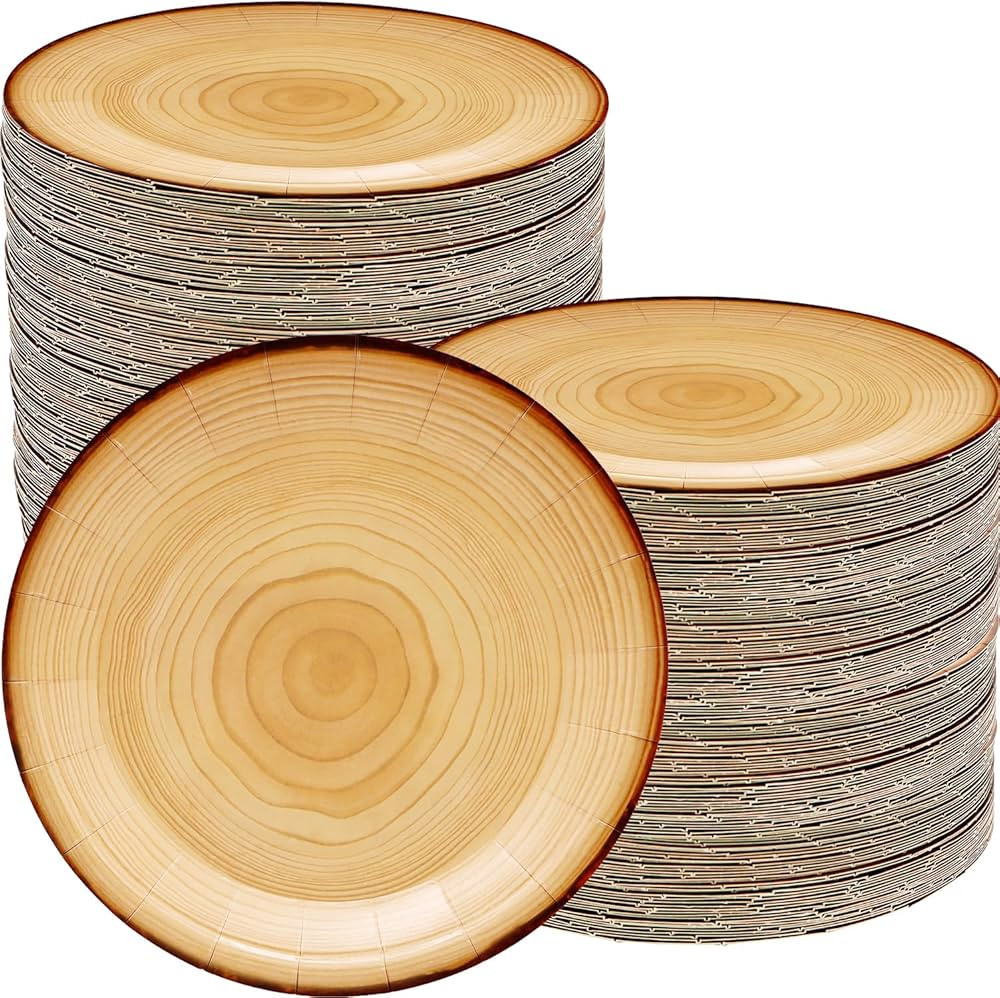 80Pcs Wood Grain Paper Plates Rustic Wood Grain Party Supplies,7"Wood Grain Dessert Plates Wood S... | Amazon (US)