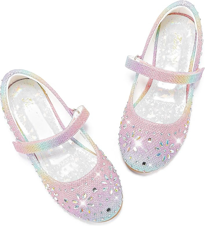 Furdeour Girls Dress Shoes Mary Jane Flower Wedding Party Bridesmaids Shoes Glitter Princess Ball... | Amazon (US)