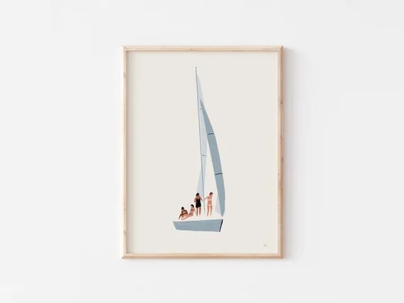 Sailboat Print, Sailing Gift, Sailing Art, Diverse Women Art, Minimalist Artwork, Beach Decor, Ba... | Etsy (US)