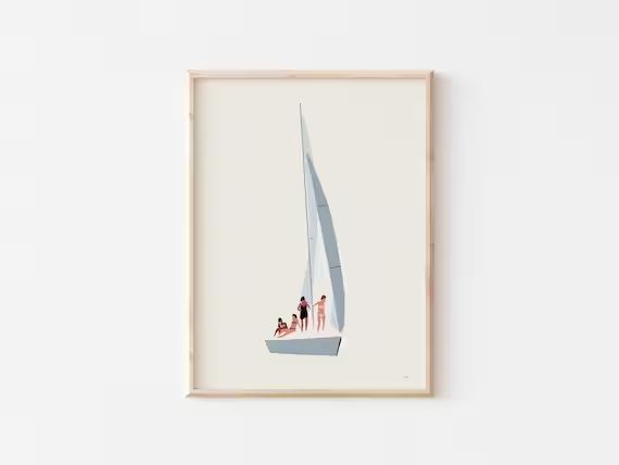 Sailboat Print, Sailing Gift, Sailing Art, Diverse Women Art, Minimalist Artwork, Beach Decor, Ba... | Etsy (US)