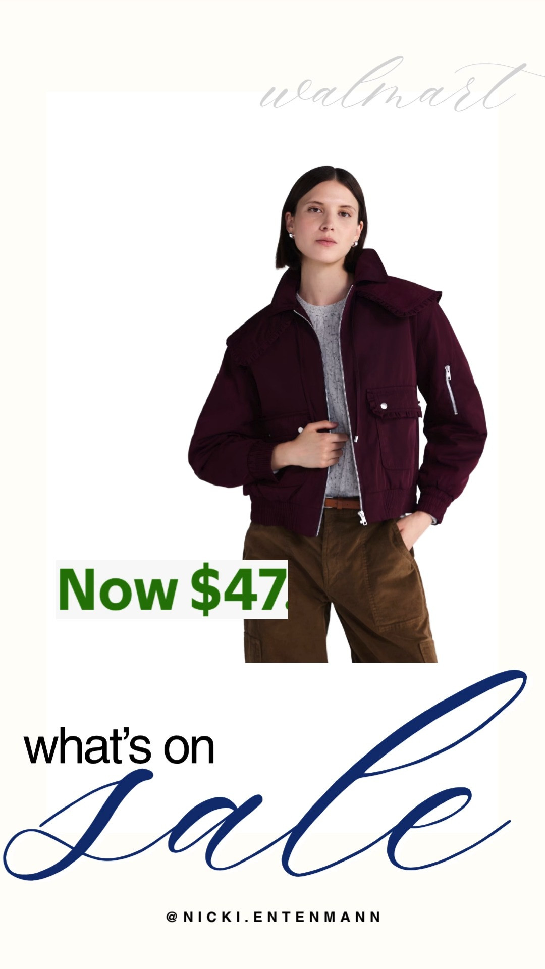 Stay cozy this autumn with this chic Walmart bomber jacket, now on sale for just $47! Featuring a rich deep burgundy hue, spread collar, utility pockets, and ribbed cuffs, it adds instant street-style flair to any casual outfit. Pair it over a grey knit sweater and brown trousers for an effortless, preppy-casual seasonal look.

#walmart #walmartfinds #whatsonsale #bomberjacket #fallfashion #preppycasual #everydaystyle 

 #LTKootd #LTKActive #LTKSaleAlert