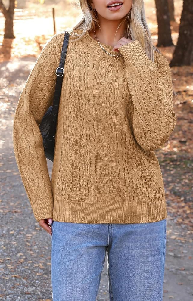 Zeagoo Cable Knit Sweater Women Crewneck Long Sleeve Sweater 2024 Fall Chunky Vintage Pullover To... | Amazon (US)