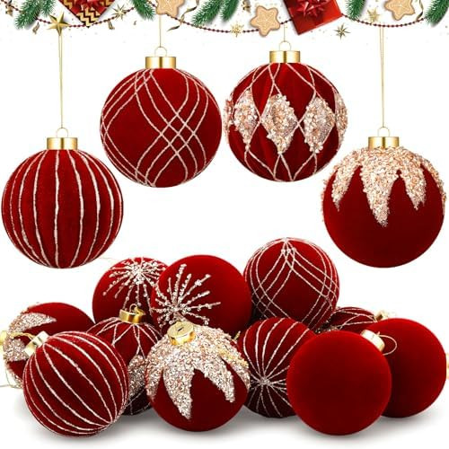 Liliful 12 Pcs 4 Inch Large Velvet Christmas Balls Ornaments Set Flocked Tree Balls Luxury Velvet... | Amazon (US)