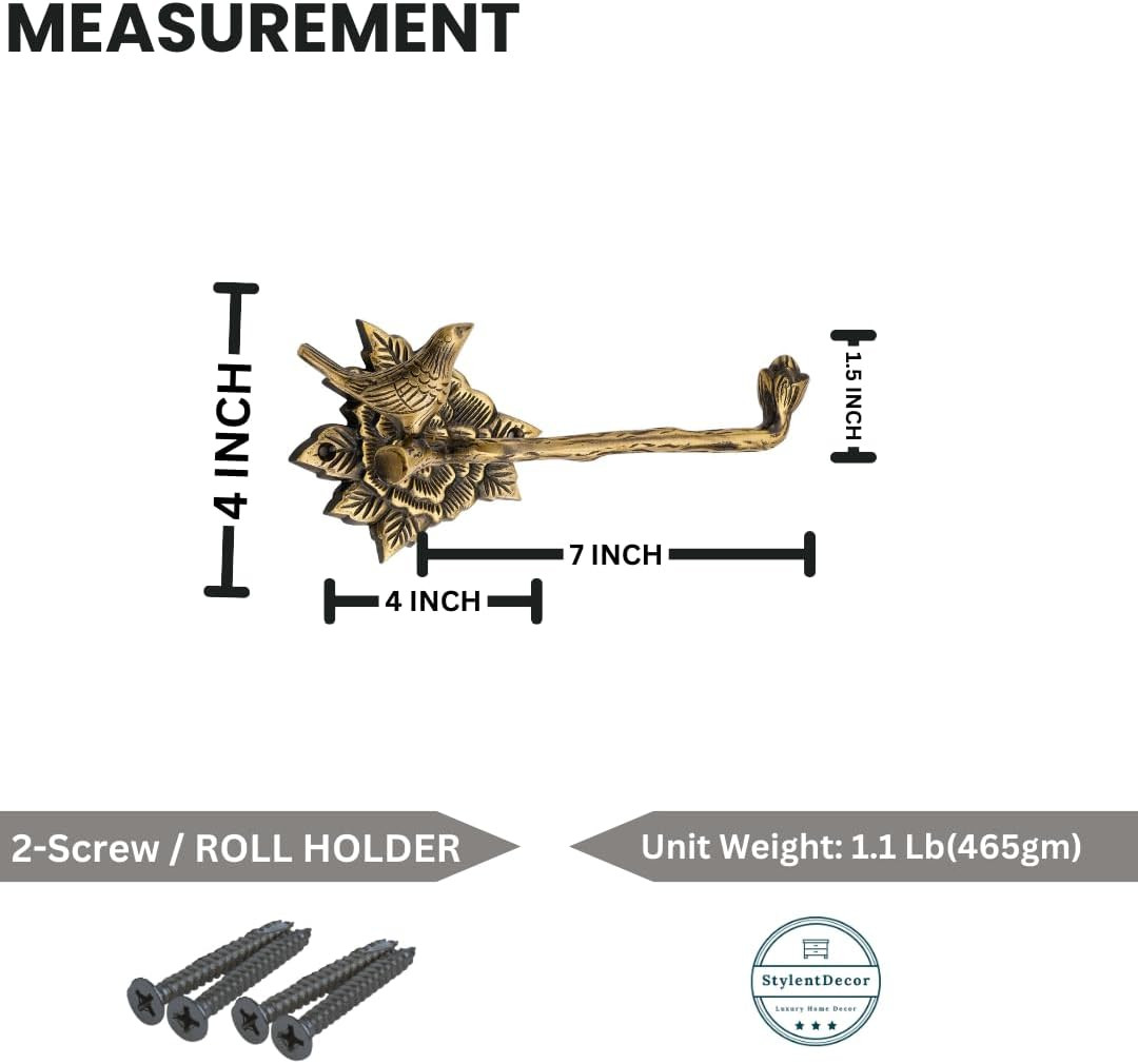 STYLENT Decor Solid Brass Bird Antique Toilet Paper Roll Holder Bathroom Accessories Retro Toilet Paper Hook Wall Mounted Vintage (Brass Antique) | Amazon (US)