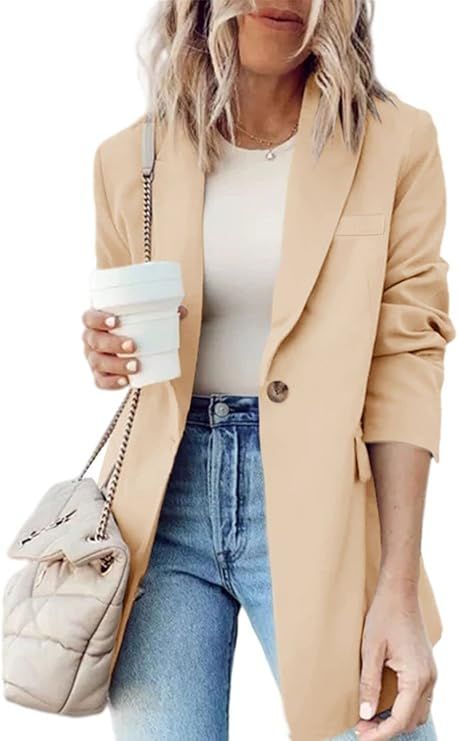Cnkwei Womens Blazer for Work Casual Long Sleeve Lapel Collar Blazer Jackets with Pockets | Amazon (US)