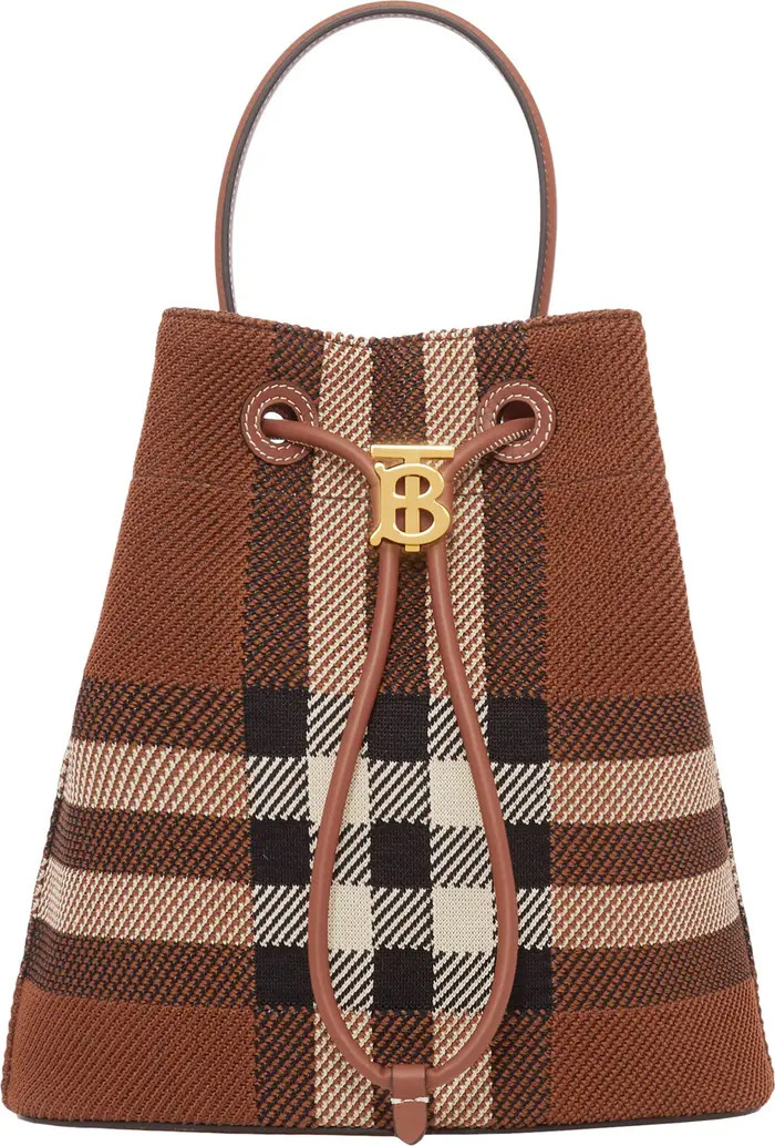 Burberry Small Check Knit Drawstring Bucket Bag | Nordstrom | Nordstrom