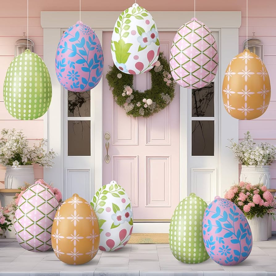 Soulchen 10 Pcs 16 Inch Inflatable Easter Eggs Decorations Outdoor Easter Inflatable Decorations ... | Amazon (US)