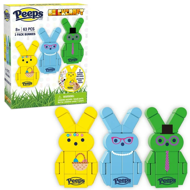 Brickcraft Peeps 3 Pack Bunnies - Blue, Green, Yellow Brick Building Kit (63-Plastic Piece Set), ... | Walmart (US)