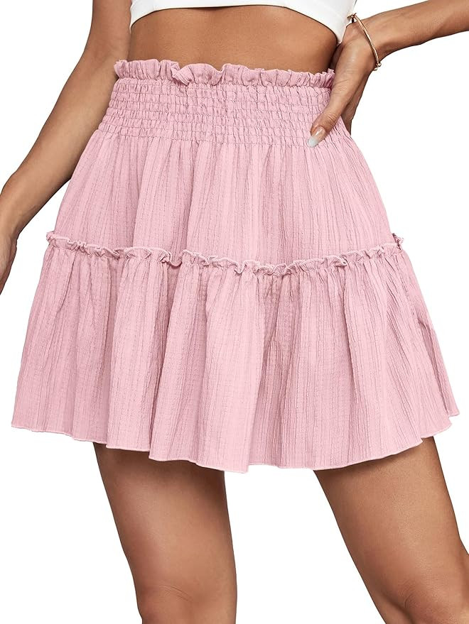OPOIPIN Women's Summer Cute High Waist Ruffle Skirt Swing Beach Mini Skirt | Amazon (US)