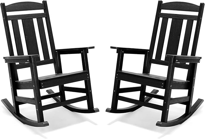 LUE BONA Outdoor Rocking Chairs Set of 2, Weather Resistant Poly Plastic Rocker, 350lb Heavy Duty... | Amazon (US)