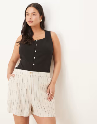 ASOS DESIGN Curve linen relaxed dad shorts in natural squiggle stripe | ASOS | ASOS (Global)