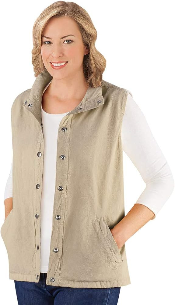 Collections Etc Snap Front and Cinch Back Sleeveless Vest with Front Slant Pockets - Flattering L... | Amazon (US)