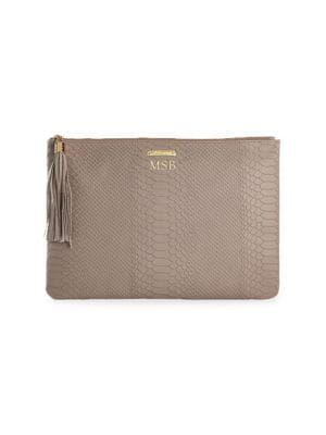 Uber Python-Embossed Leather Clutch | Saks Fifth Avenue