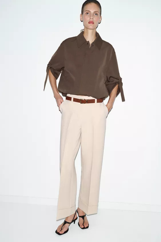 TROUSERS WITH TURN-UP CUFFS AND BELT | Zara UK