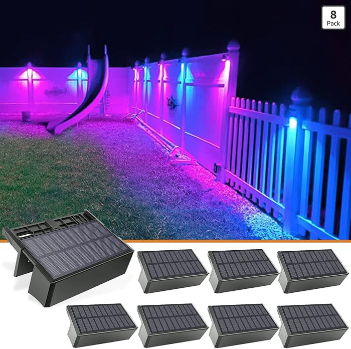 VOLISUN 8-Pack 1800mAh Outdoor Solar Fence Lights - Waterproof LED Color Glow for Step, Railing, ... | Amazon (US)
