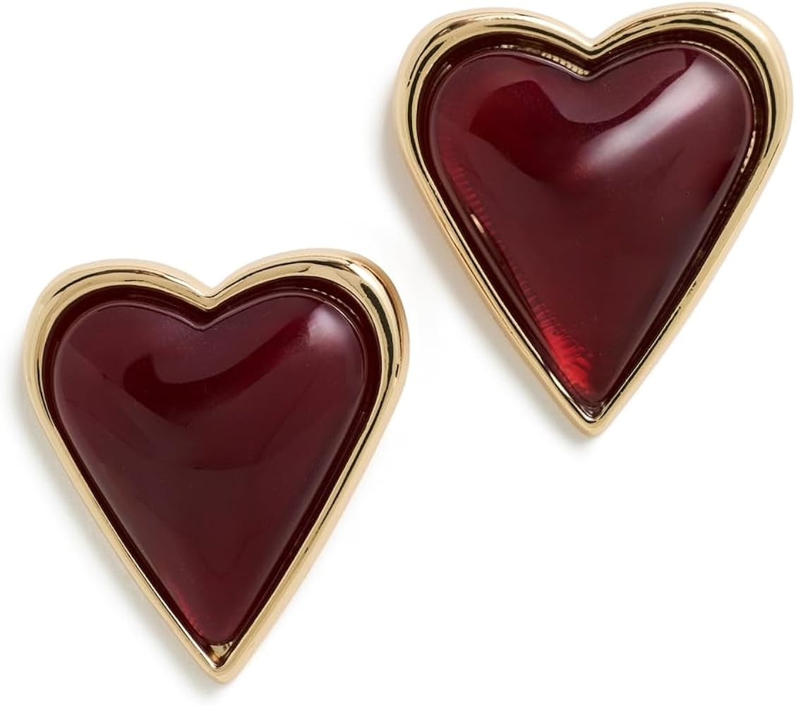 By Adina Eden Women's Crimson Red Heart Bezel Stone Stud Earrings | Amazon (US)