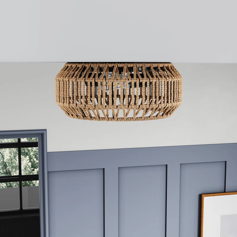 Kadner 2-Light Bulbs Retro Farmhouse Rattan Boho Dimmable Flush Mount Light | Wayfair North America
