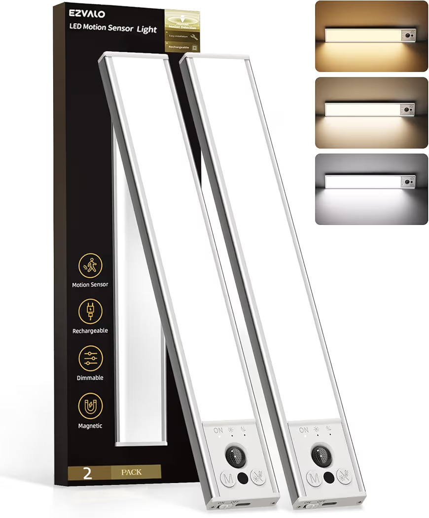 EZVALO 14.5inch Under Cabinet Lighting, Rechargeable Motion Sensor Light Indoor with 3 Color Temp... | Amazon (US)