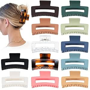 Sisiaipu 3.5 Inch Medium Hair Claw Clips 12 Pcs Rectangular Hair Clips for Thin Hair Square Claw ... | Amazon (US)