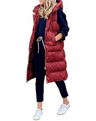 LEANI Womens Long Puffer Vest Full-Zip Hooded Sleeveless Down Jacket Coats with Pockets | Amazon (US)