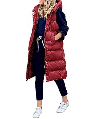 LEANI Womens Long Puffer Vest Full-Zip Hooded Sleeveless Down Jacket Coats with Pockets | Amazon (US)