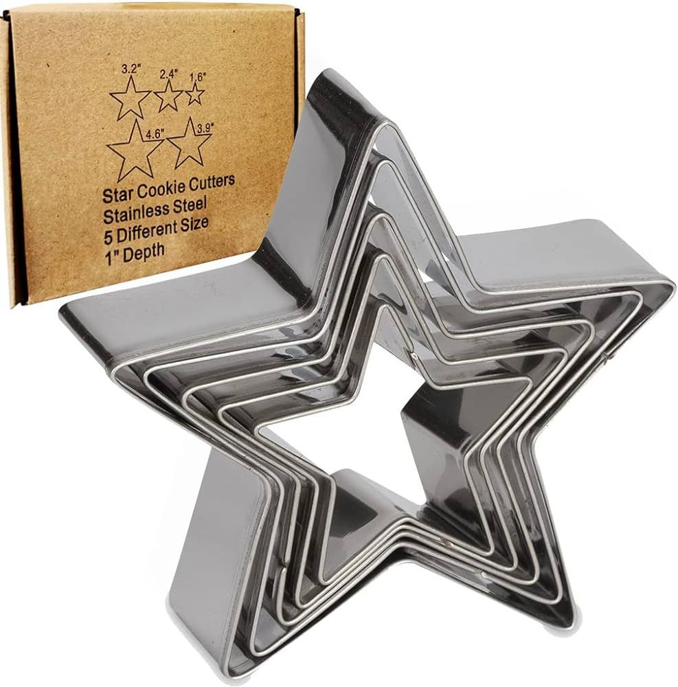 Antallcky Star Cookie Cutter Set-5 pcs Stainless Steel Five-pointed Star Biscuit Molds Fondant Ca... | Amazon (US)