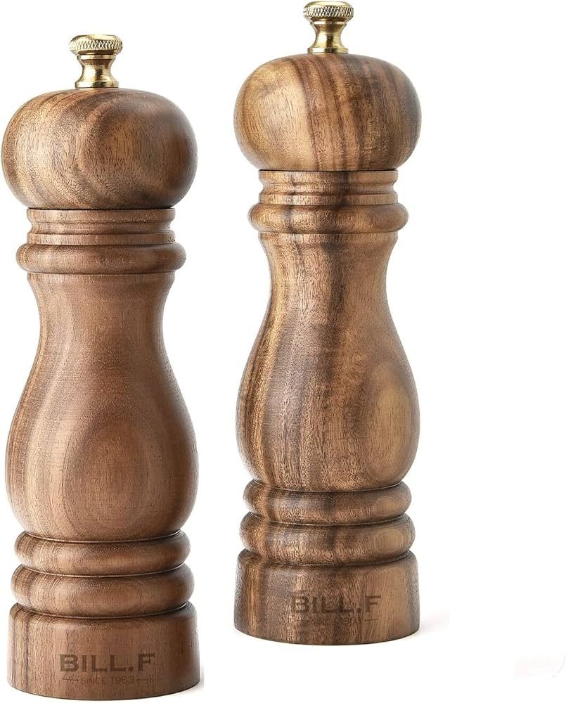 BILL.F Pepper Mill and Salt Mill Grinder 7 Inch Wooden Salt and Pepper Shakers Set of 2 With Adju... | Amazon (US)