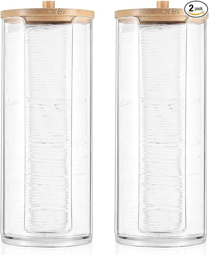 AIMIXUN 2 Pcs Cotton Round Holder, Cotton Pad Holder with Bamboo Lids, Makeup Storage Cotton Pad ... | Amazon (US)