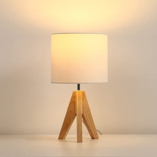 DEWENWILS Bedside Table Lamp, Wood Tripod Nightstand Lamp with Linen Fabric Shade, Small Bedroom ... | Amazon (US)