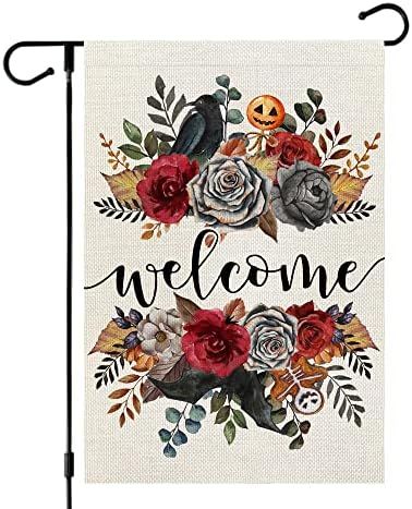Halloween Floral Garden Flag 12x18 Inch Small Double Sided Burlap Welcome Yard Fall Party Outside... | Amazon (US)