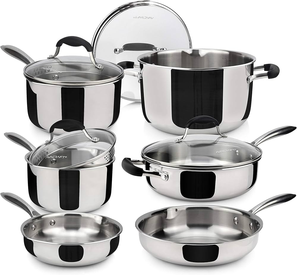 AVACRAFT 18/10 Stainless Steel Cookware Set, Premium Pots and Pans Set, Kitchen Essentials for co... | Amazon (US)