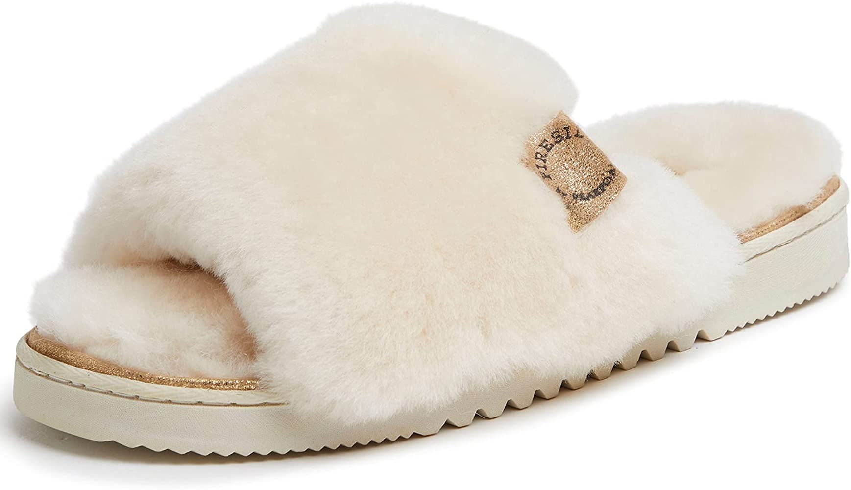 Dearfoams Women's Fireside Cairns Shearling Easy on/Off Slide Sandal Slipper | Amazon (US)