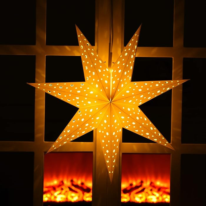 Mudder 19.7 Inch Christmas Star Paper Lantern 7 Pointed Christmas Window Lantern with 10 LED Ligh... | Amazon (US)