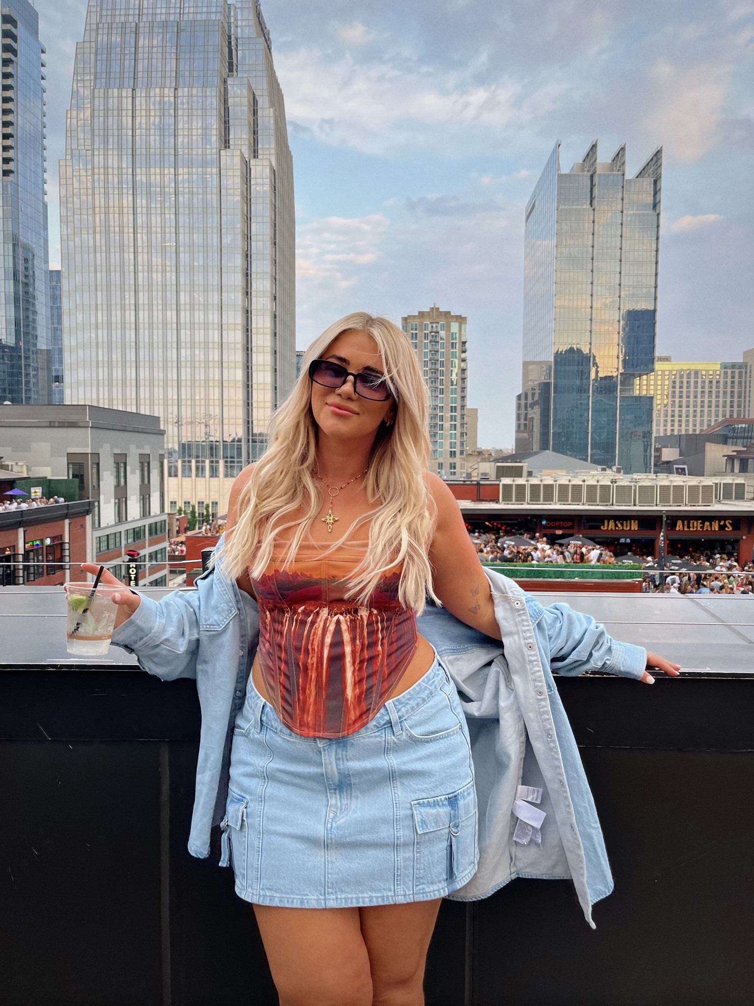 Nashville outfit inspo for fall❤️‍🔥

Top- large
Jacket- XL
Skirt- 31 (sized up for looser fit on hips)

#LTKmidsize #LTKtravel #LTKstyletip