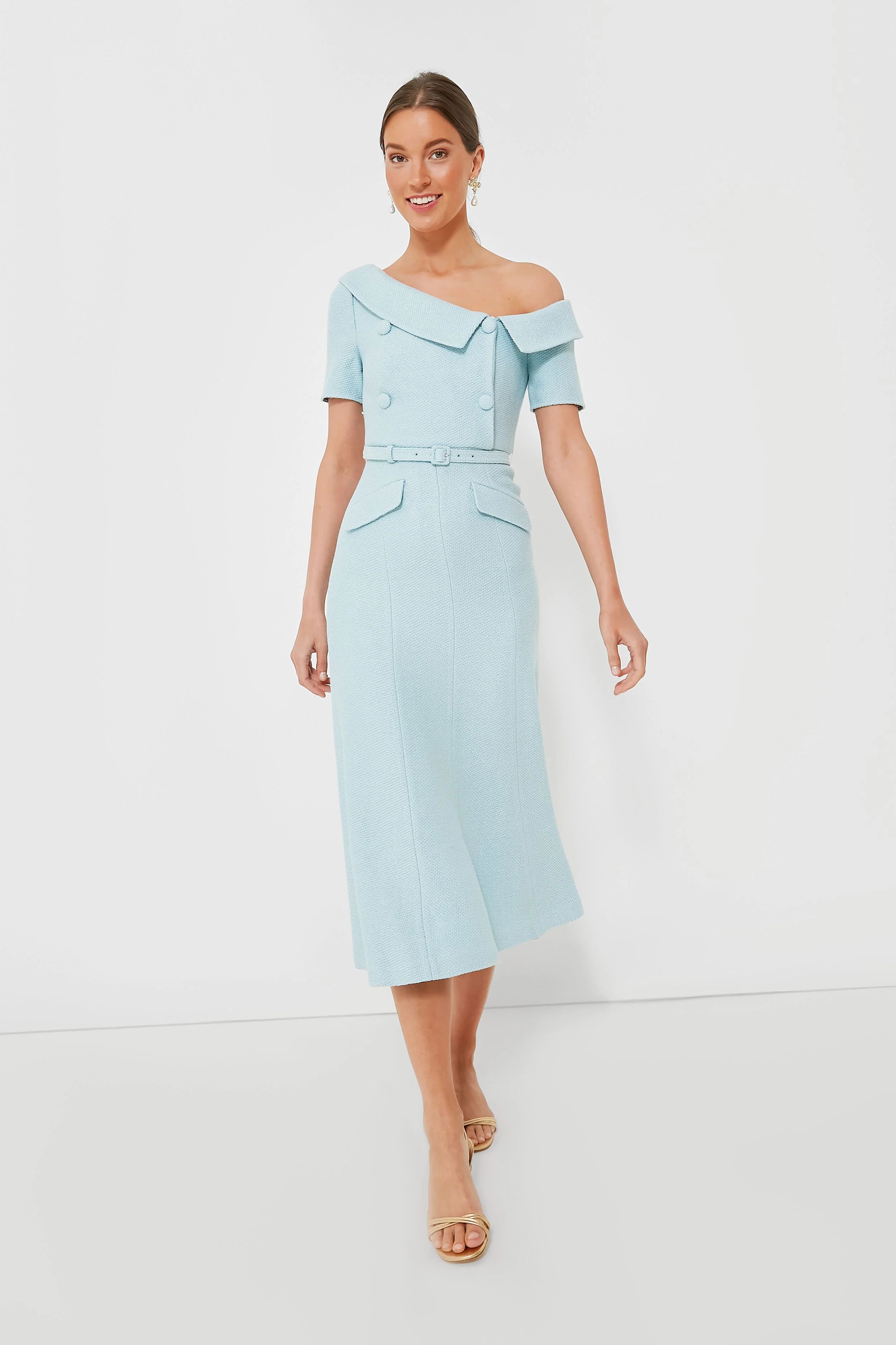 Blue Textured Woven Midi Dress | Tuckernuck (US)