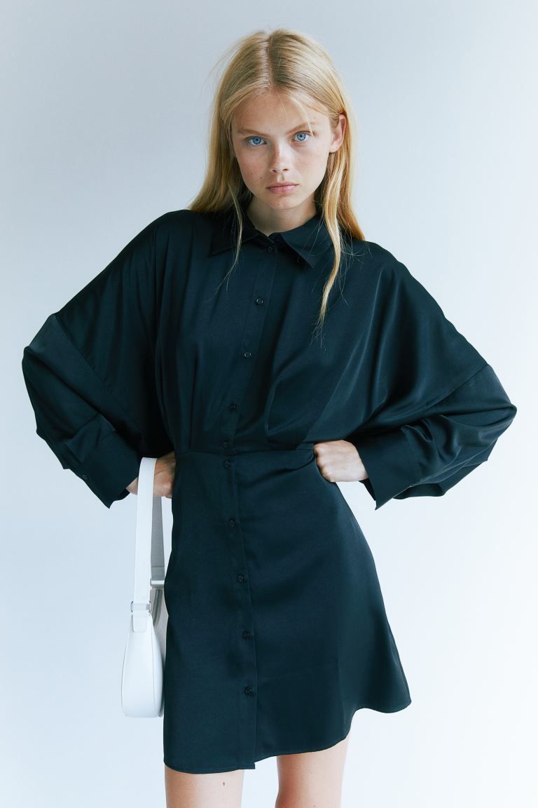 Satin Shirt Dress - Black - Ladies | H&M US | H&M (US + CA)