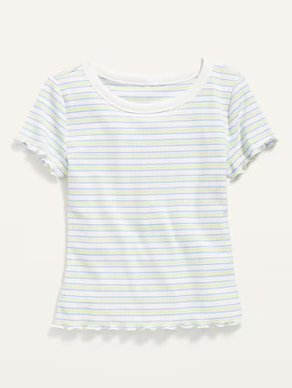 Striped Rib-Knit Lettuce-Edge T-Shirt for Girls | Old Navy (US)
