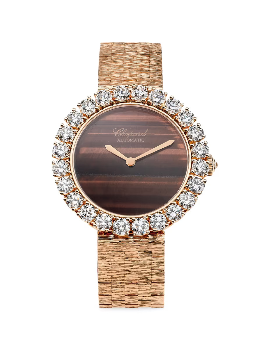 L'Heure Du Diamant 18K Rose Gold, Tiger's Eye, & 5.51 TCW Diamond Bracelet Watch/35.75MM | Saks Fifth Avenue