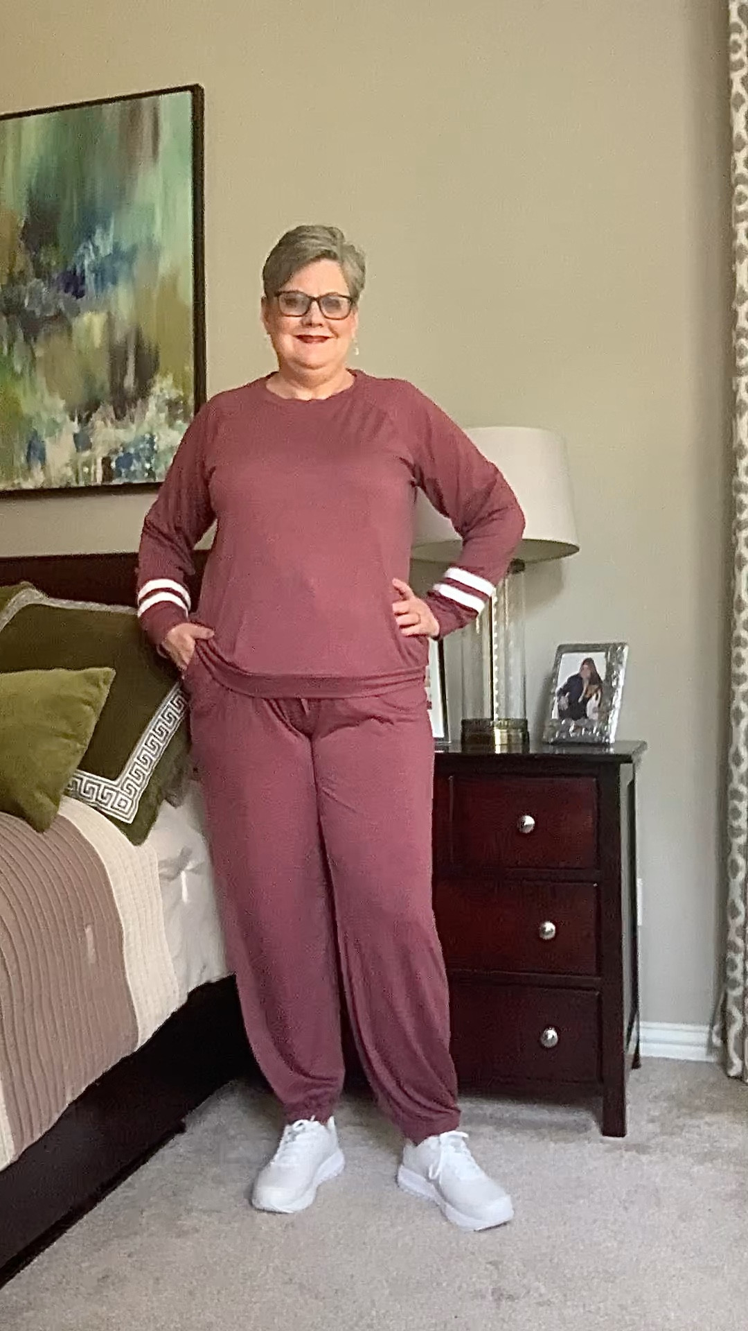 Super soft tracksuit from Amazon.
27 color options.
Size XS-3X

I’m wearing XL.

Super soft. Love the stripe detail.

Brooks Walking Shoes.

Widths 2A-EE.

I’m wearing 8 EE

#LTKcurves #LTKshoecrush