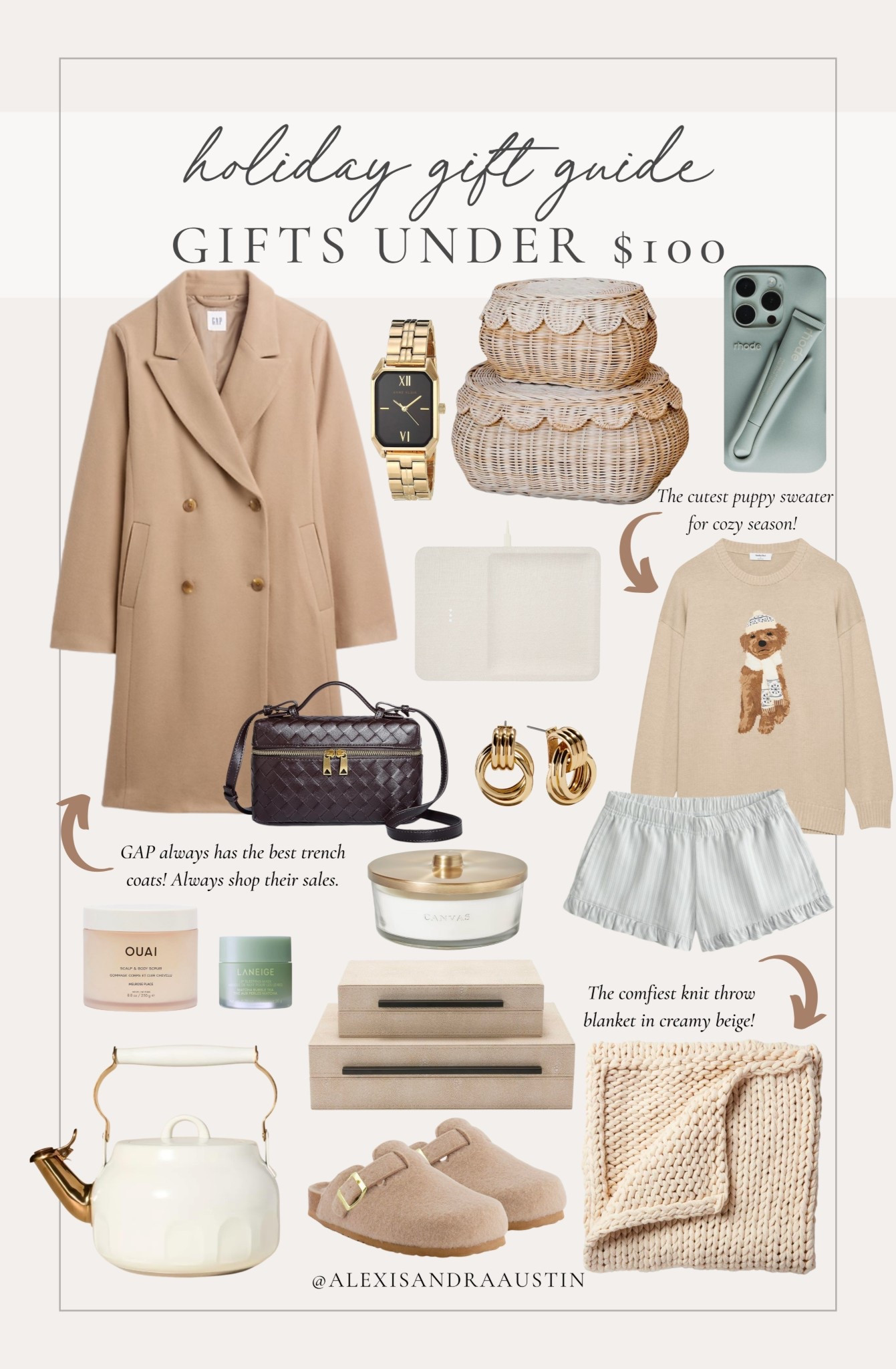 Holiday gift guide under $100! Loving these gifts perfect those in your life who love an elevated find without breaking the bank.

Home finds, neutral home inspo, holiday gift guide, trending fashion, gifts under $100, trench coat, gold jewelry, throw blanket, storage boxes, cozy pajamas, self care gift, tea kettle, phone case, scalloped basket, GAP, Amazon home, Hollister, Quince, Laneige, Rhode, shop the look!

#LTKGiftGuide #LTKFindsUnder100 #LTKHoliday