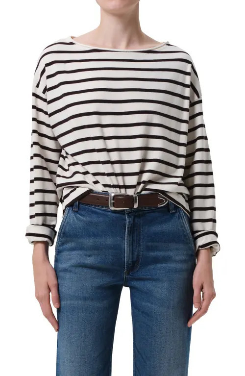 Citizens of Humanity French Sailor Stripe Boat Neck Top in Chocolate Stripe at Nordstrom, Size Large | Nordstrom
