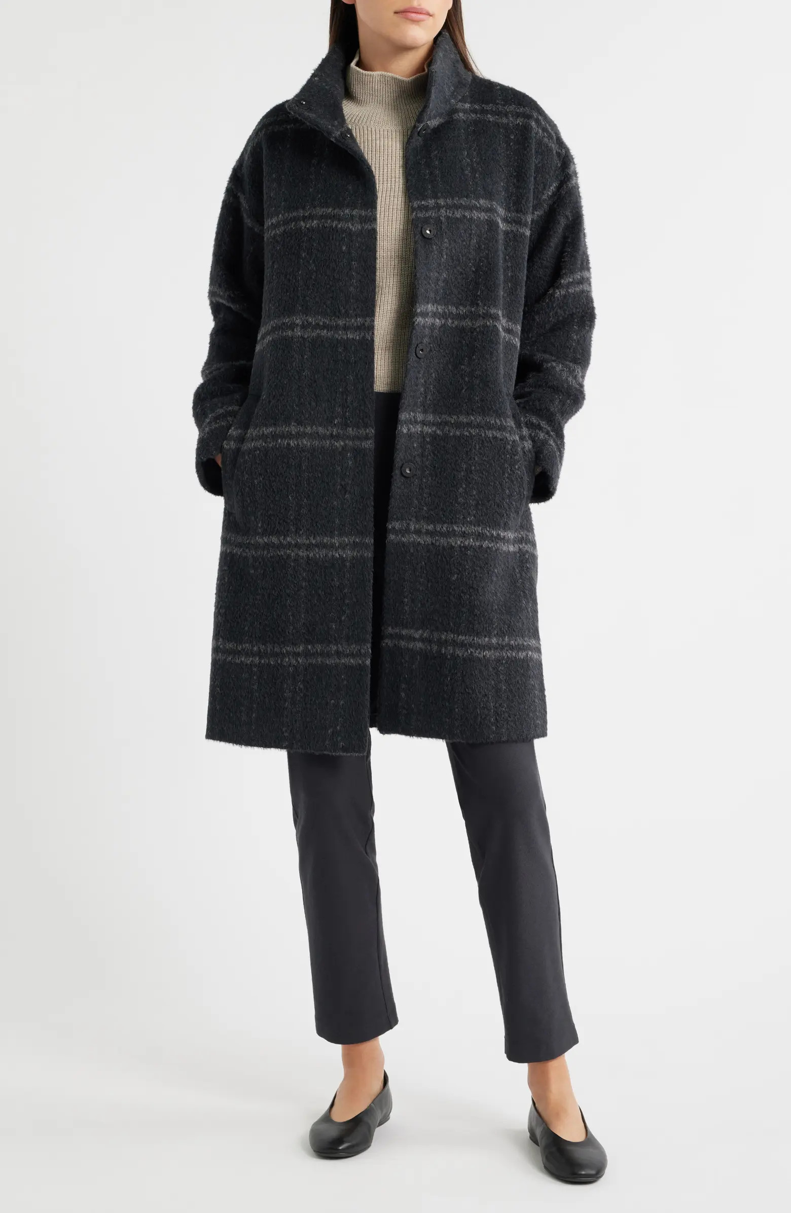 Plaid Stand Collar Alpaca & Wool Blend Coat | Nordstrom