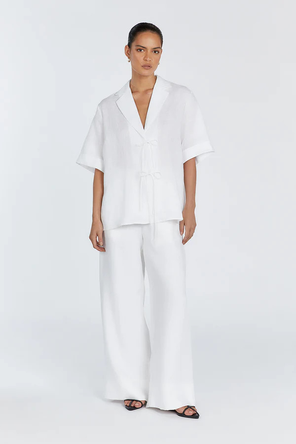 EMELIA WHITE LINEN WRAP SHIRT | DISSH