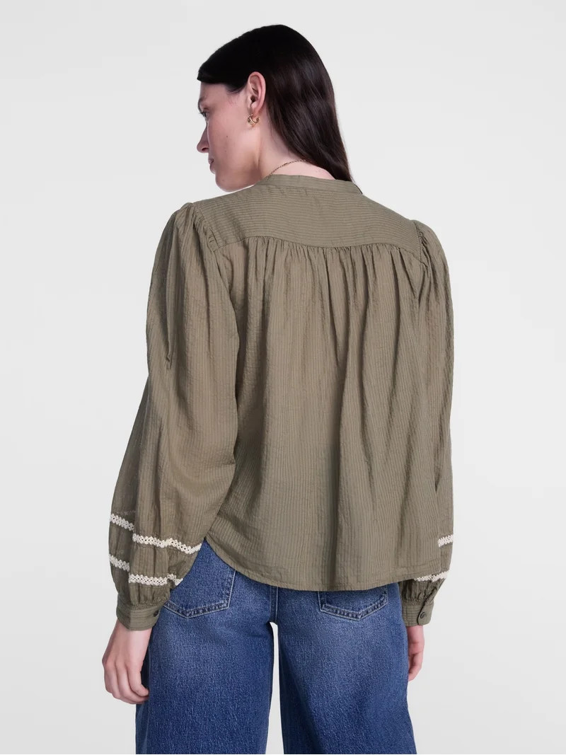 Scenario Women's and Women's Plus Quilted Detail Long Sleeve Top, Sizes XS-4X | Walmart (US)