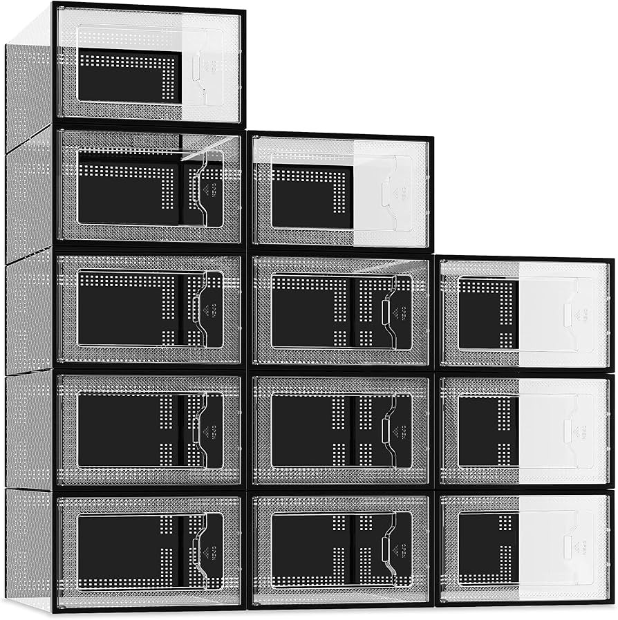 SEE SPRING 12 Pack Shoe Storage Box, Clear Plastic Stackable Shoe Organizer for Closet, Space Sav... | Amazon (US)
