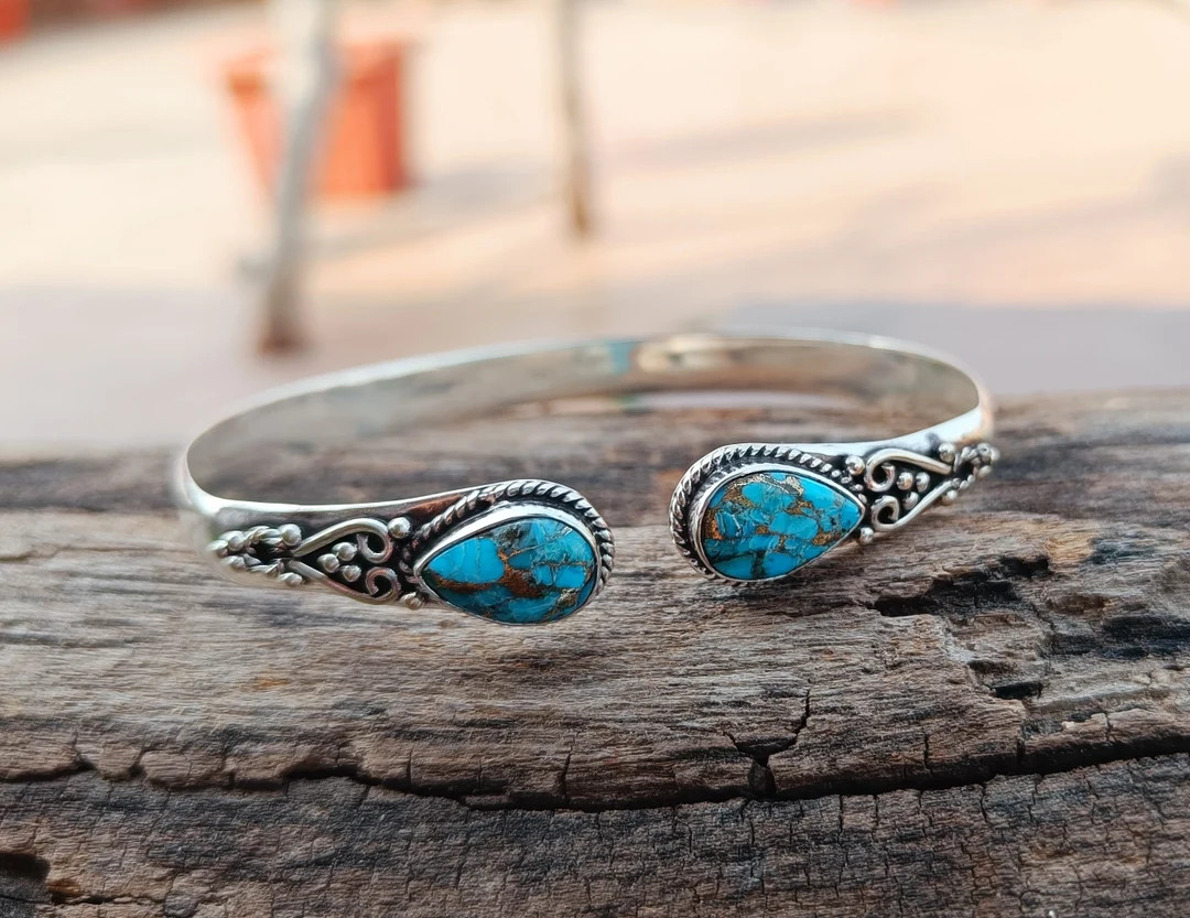 Blue Copper Turquoise Bangle, 925 Silver Bangle, Best Friend Gift, Handmade Turquoise Jewelry, Do... | Etsy (US)
