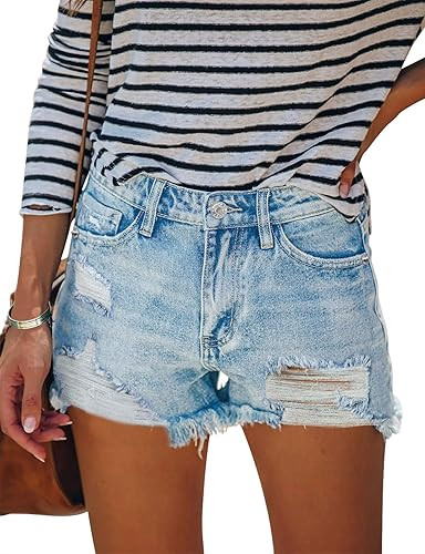 HOCAIES Women's Juniors Mid Rise Jean Shorts Folded Hem Denim Shorts for Women | Amazon (US)