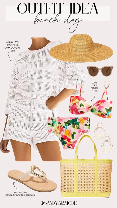 Beach day look | Amazon white swim coverup set | watercolor floral high waist bikini | Target beach tote | Target sun hat | cute beach day look 

#LTKswim #LTKstyletip 

#LTKSeasonal